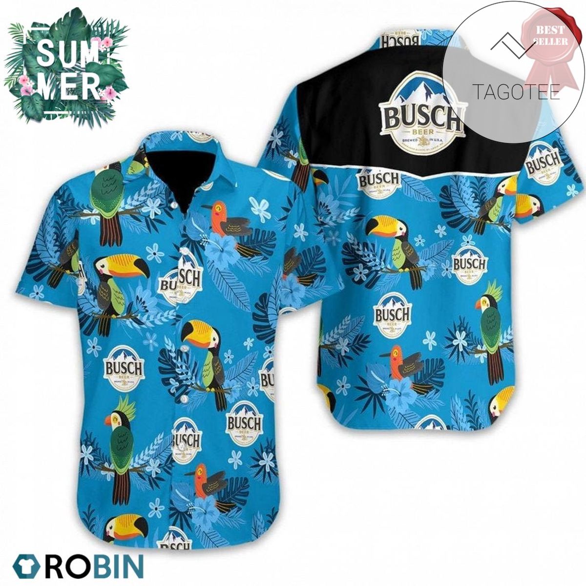 Busch Beer All Over Print Summer Short Sleeve Hawaiian Beach Shirt