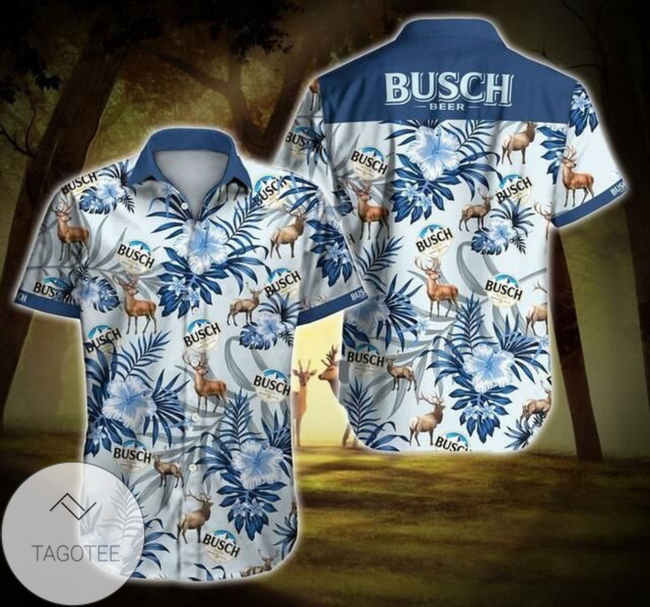 Busch Beer Hawaiian III Graphic Print Short Sleeve Hawaiian Casual Shirt