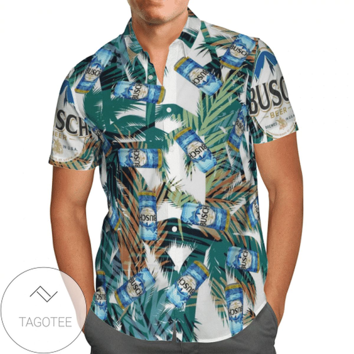 Busch Beer Hawaiian IV Graphic Print Short Sleeve Hawaiian Casual Shirt