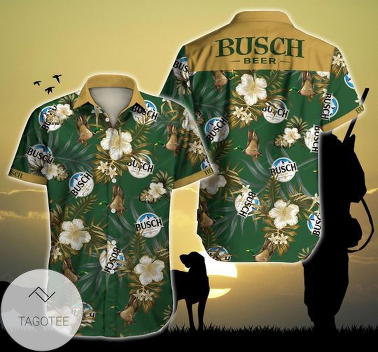 Busch Hunting Mallard Hawaiian II Graphic Print Short Sleeve Hawaiian Casual Shirt