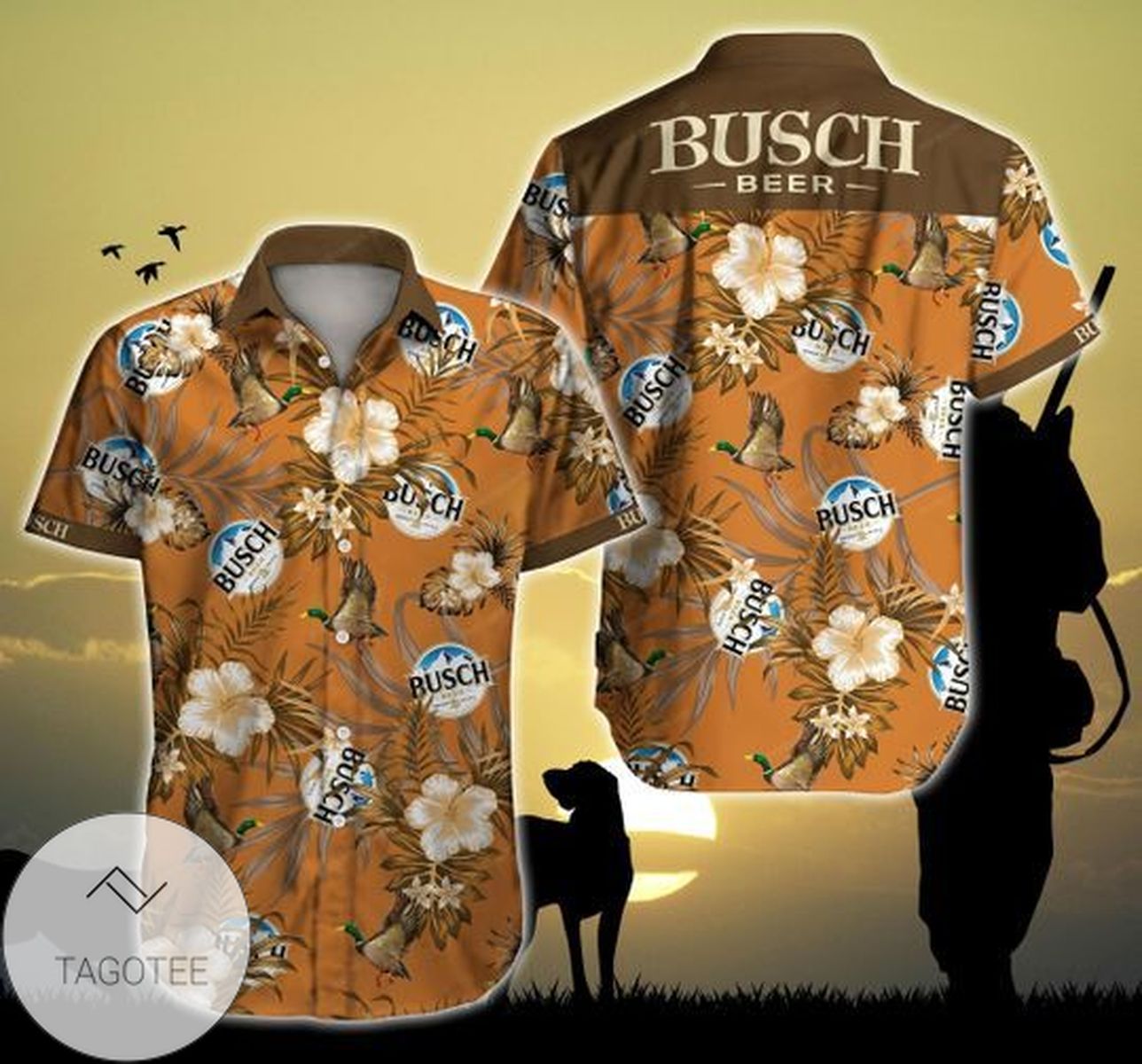 Busch Hunting Mallard Hawaiian Graphic Print Short Sleeve Hawaiian Casual Shirt