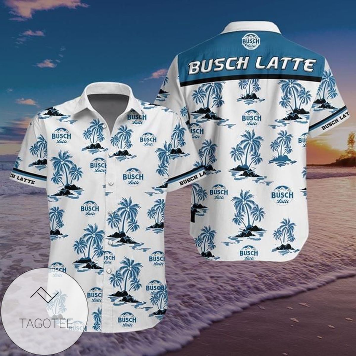 Busch Latte Beer Banana Pineapple Hawaiian Graphic Print Short Sleeve Hawaiian Casual Shirt