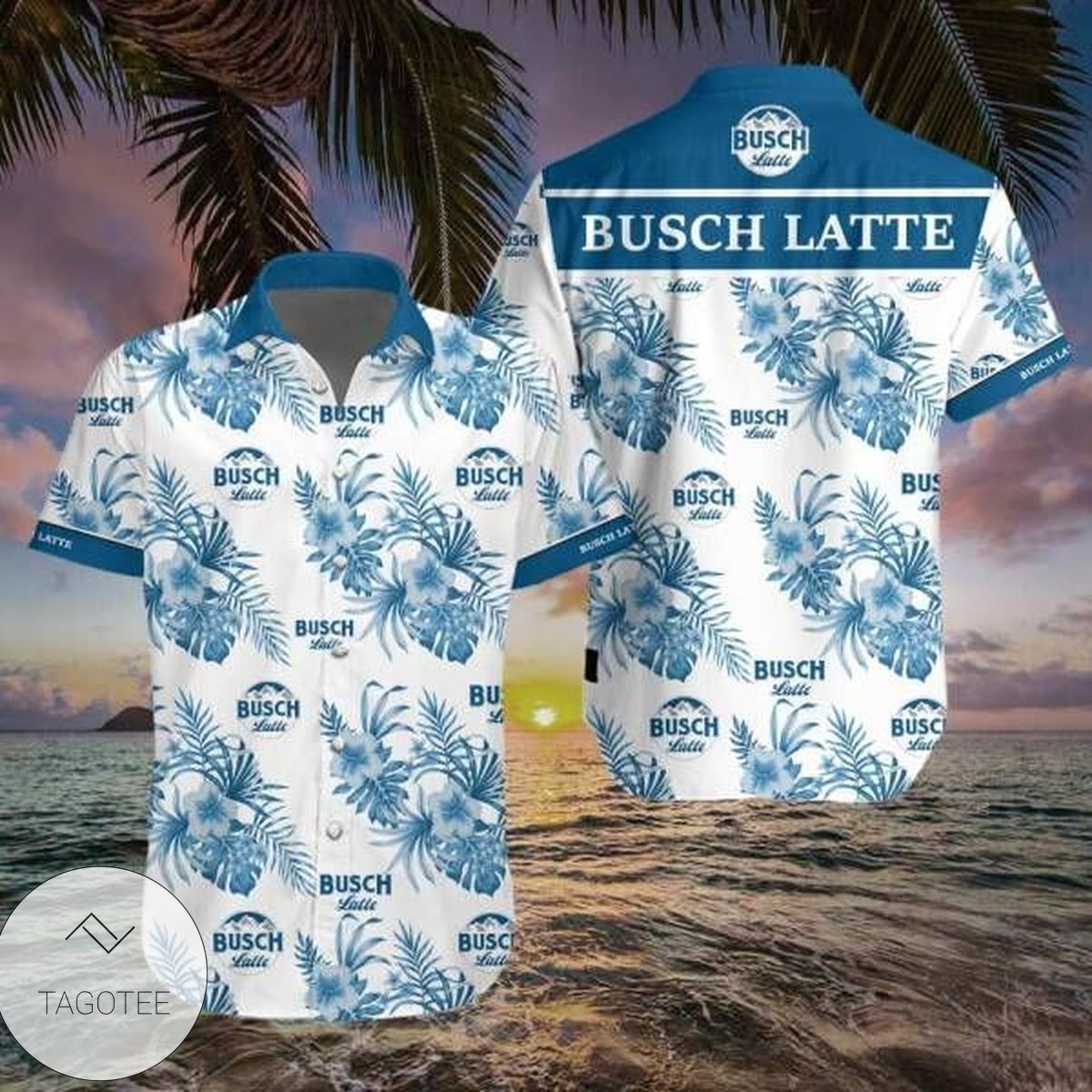 Busch Latte Beer Banana Pineapple Hawaiian Graphic Print Short Sleeve Hawaiian Casual Shirt