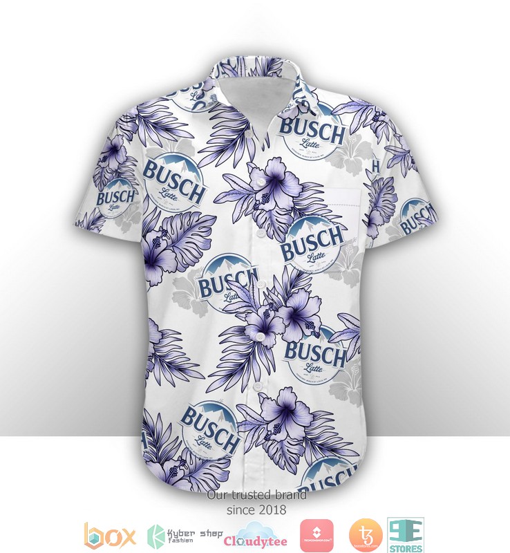 Busch Latte Hibiscus White Navy Hawaiian Shirt