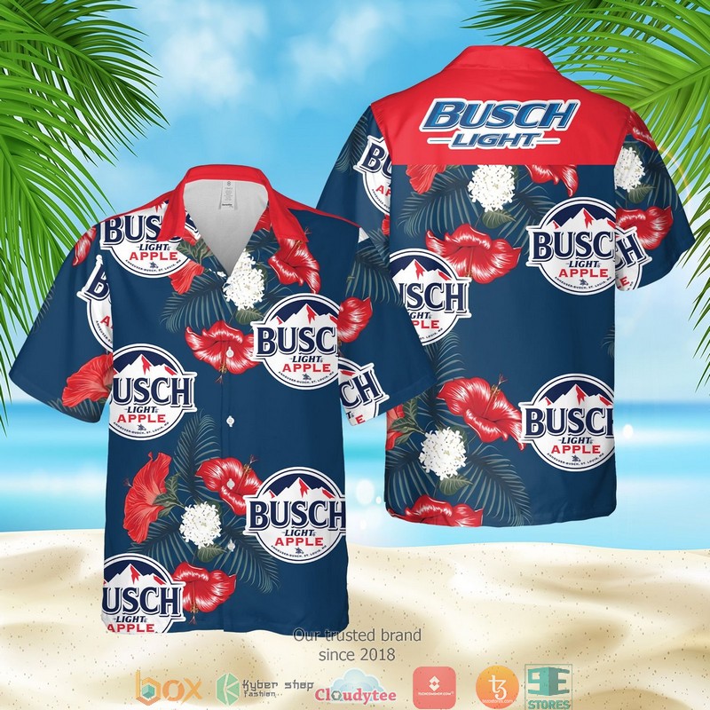 Busch Latte Hibiscus White Navy Hawaiian Shirt