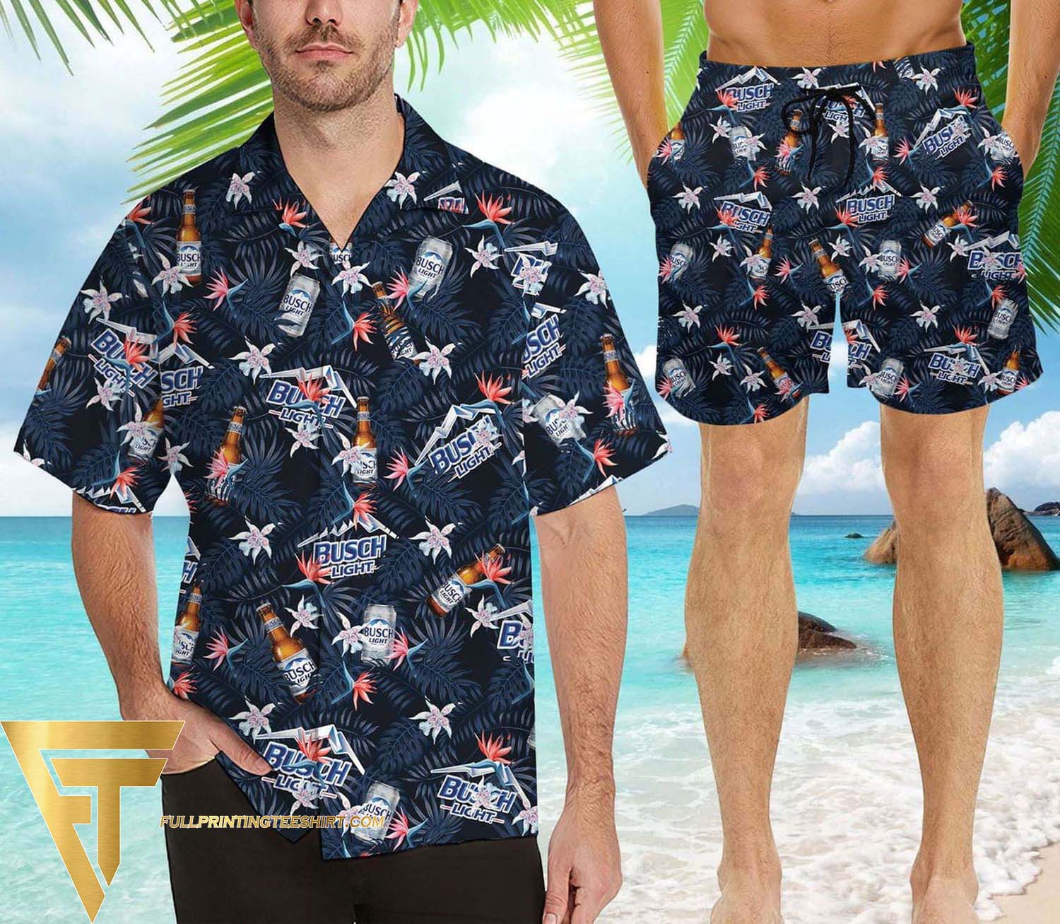 Busch Light Apple pineapple Floral Hawaiian Shirt And Beach Shorts