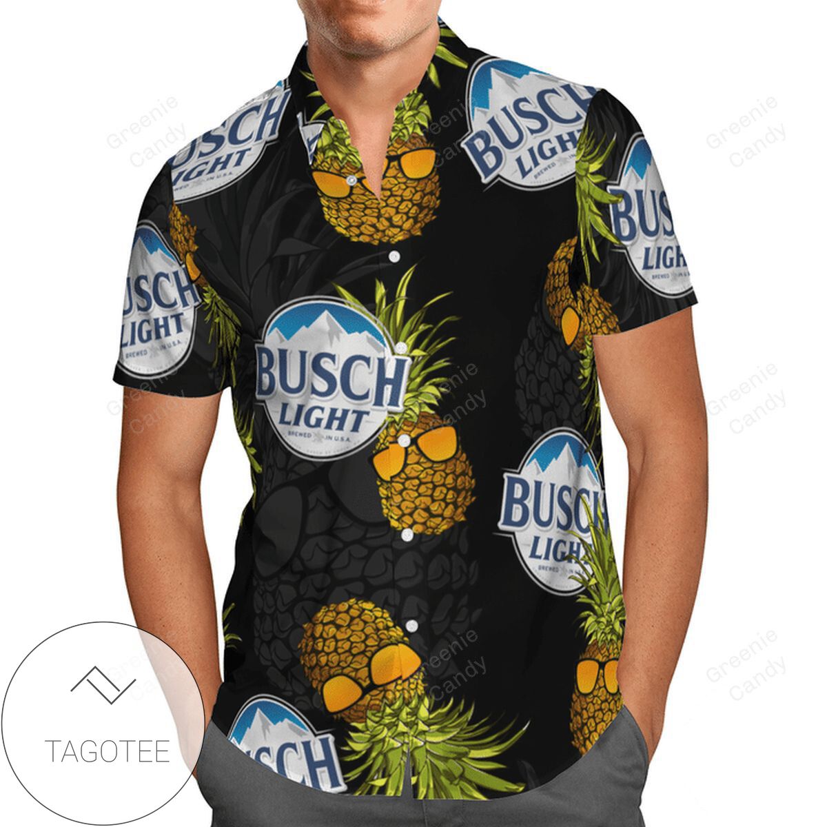 Busch Light Hawaiian Graphic Print Short Sleeve Hawaiian Casual Shirt