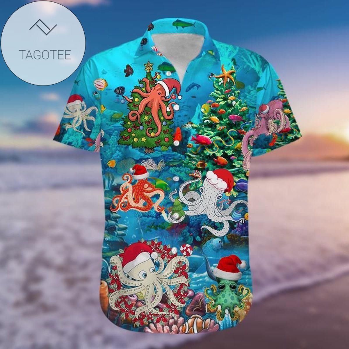 Buy Funny Santa Pitbull Blue Hawaiian Aloha Shirts