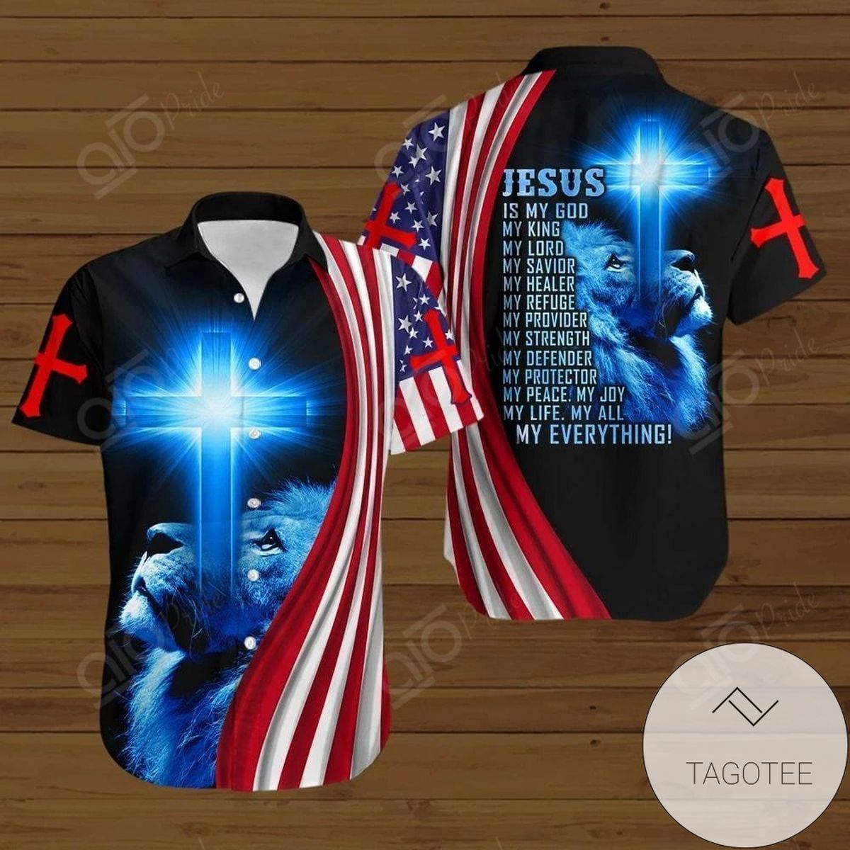 Buy Heaven Knows My Name American Flag Lion Jesus Cross Authentic Hawaiian Shirt 2022s