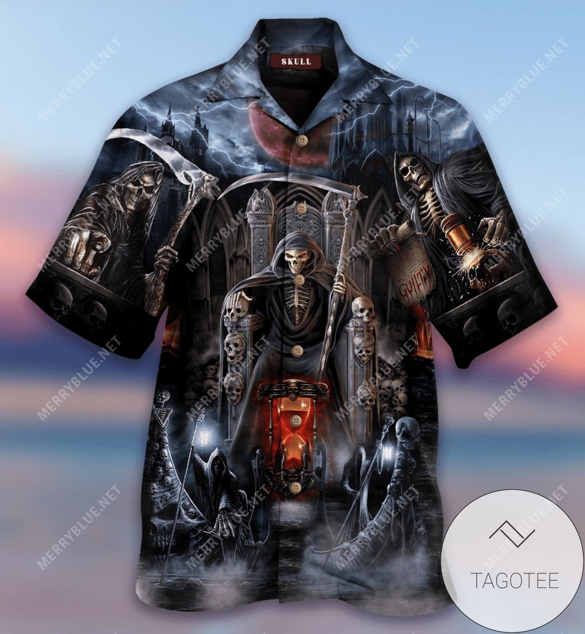 Buy Thunder Death Skull Hell Tattoo Hawaiian Unisex Aloha Shirts V