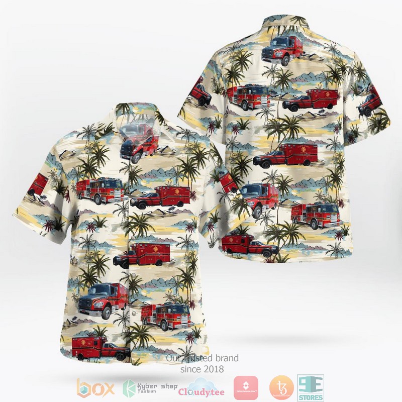 Cambridgeshire Fire & Rescue Service Scania Water Ladder Hawaiian Shirt