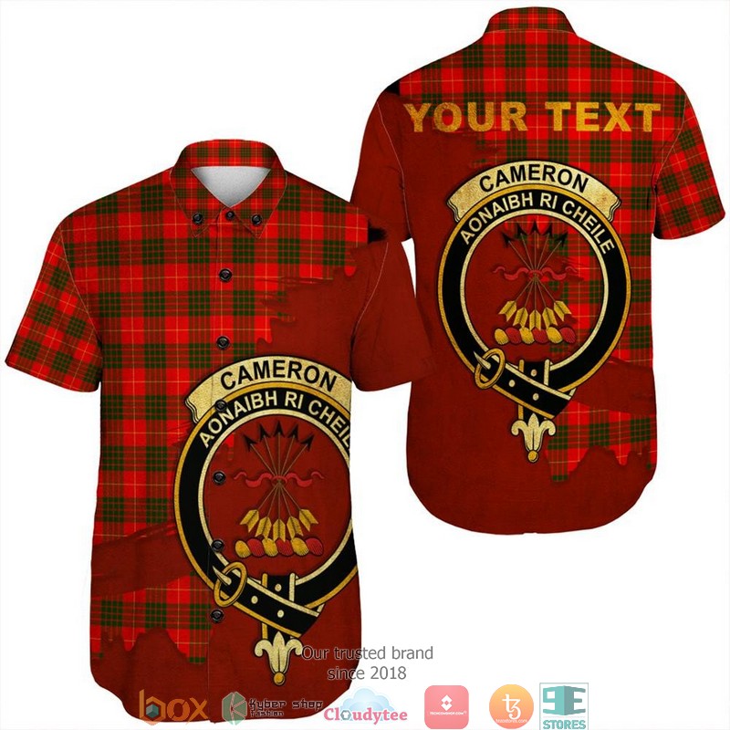 Cameron Modern Tartan Crest Short Sleeve Hawaiian Shirt