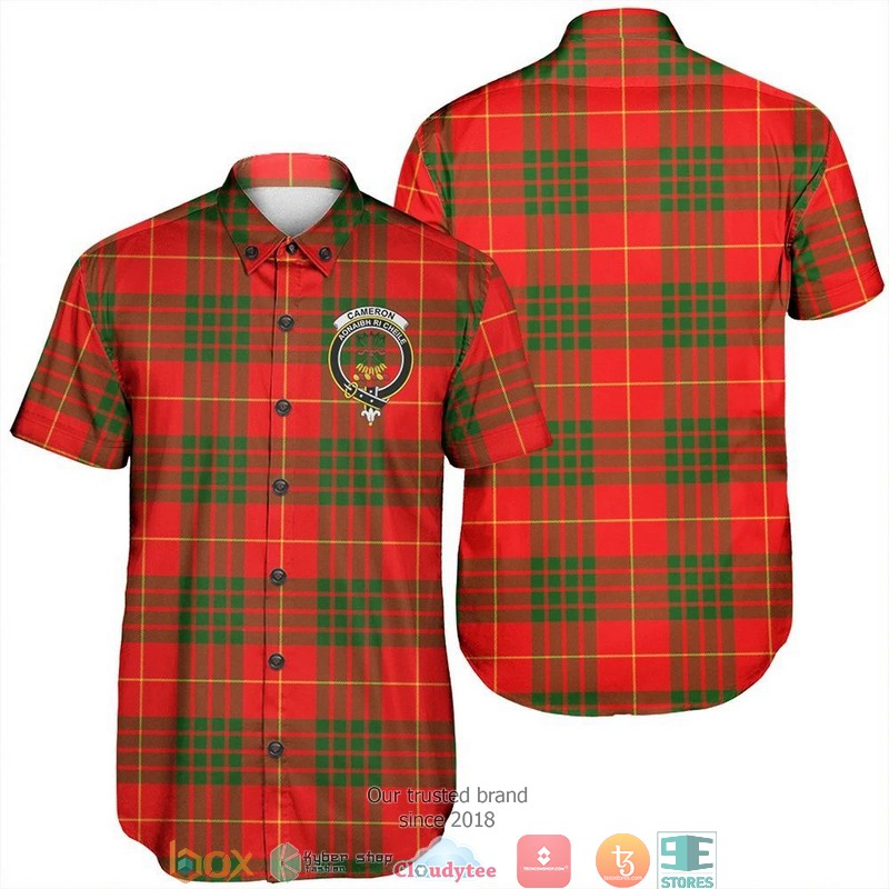 Cameron Modern Tartan Crest Personalized Short Sleeve Hawaiian Shirt