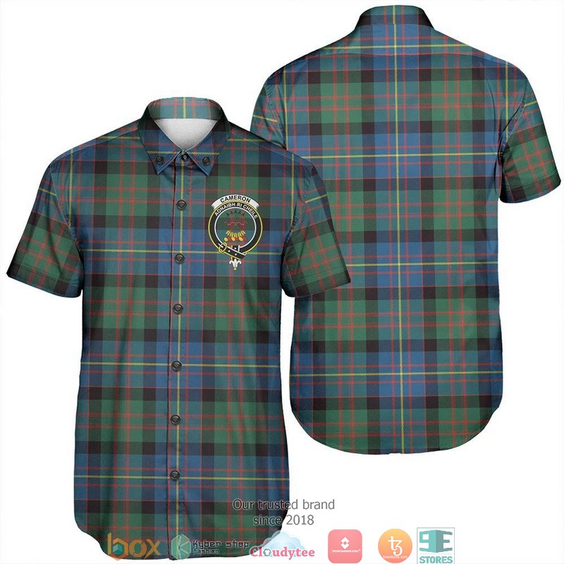 Cameron Modern Tartan Crest Short Sleeve Hawaiian Shirt