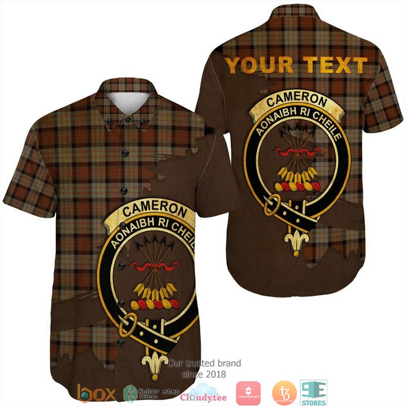 Cameron of Lochiel Ancient Tartan Crest Personalized Short Sleeve Hawaiian Shirt