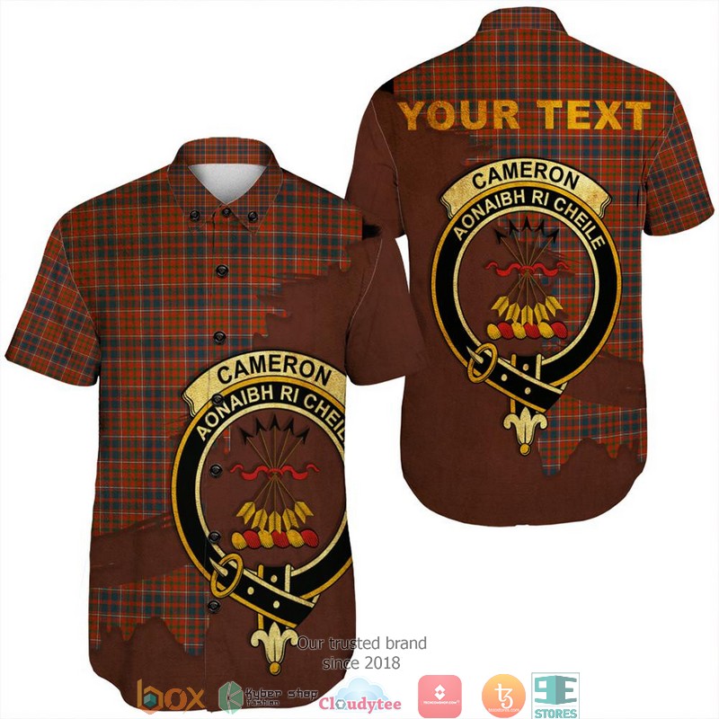 Cameron of Lochiel Ancient Tartan Crest Short Sleeve Hawaiian Shirt