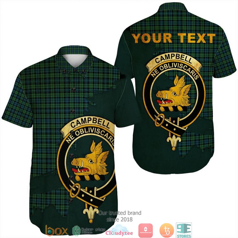 Campbell Argyll Ancient Tartan Crest Personalized Short Sleeve Hawaiian Shirt