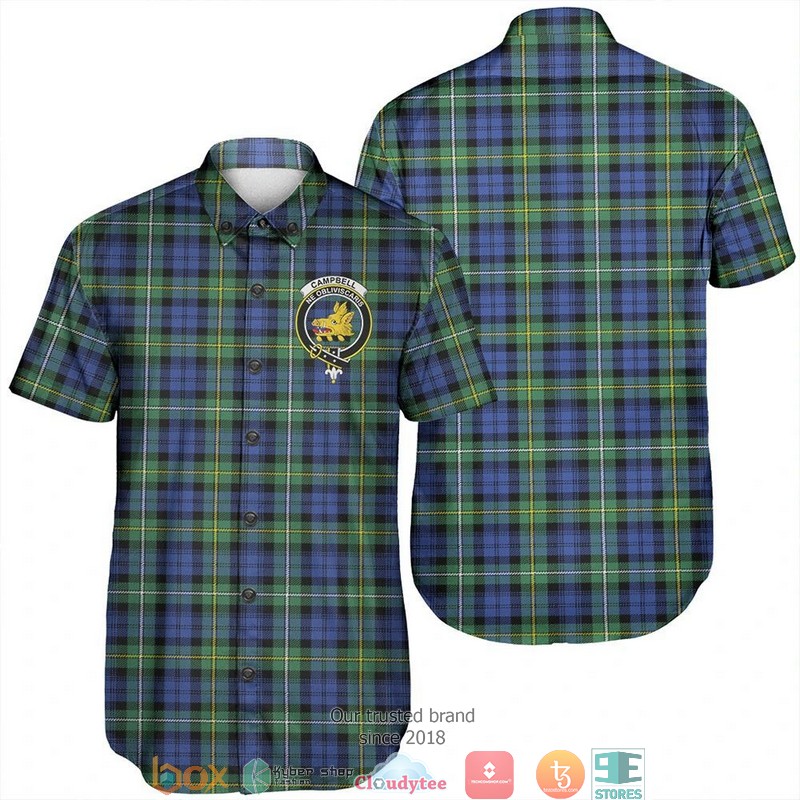 Campbell Argyll Modern Tartan Crest Short Sleeve Hawaiian Shirt