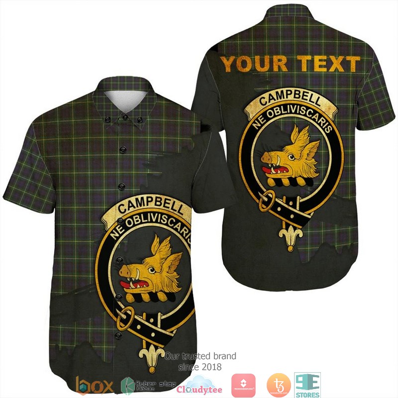 Campbell Argyll Modern Tartan Crest Short Sleeve Hawaiian Shirt