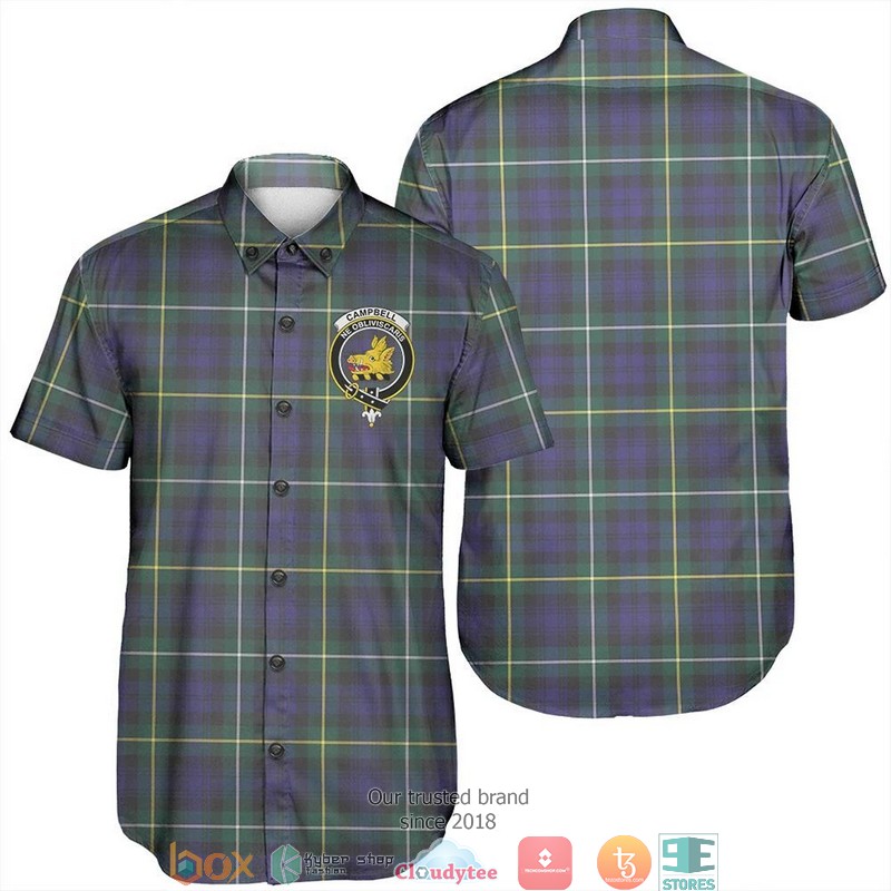 Campbell Argyll Modern Tartan Crest Personalized Short Sleeve Hawaiian Shirt