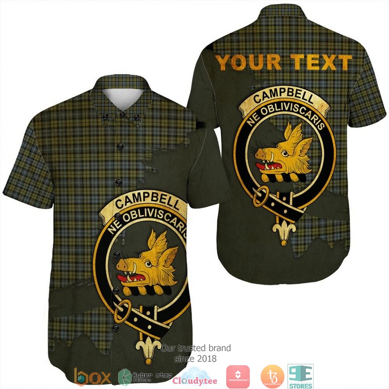 Campbell Modern Tartan Crest Personalized Short Sleeve Hawaiian Shirt