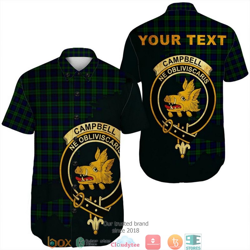 Campbell Faded Tartan Crest Personalized Short Sleeve Hawaiian Shirt