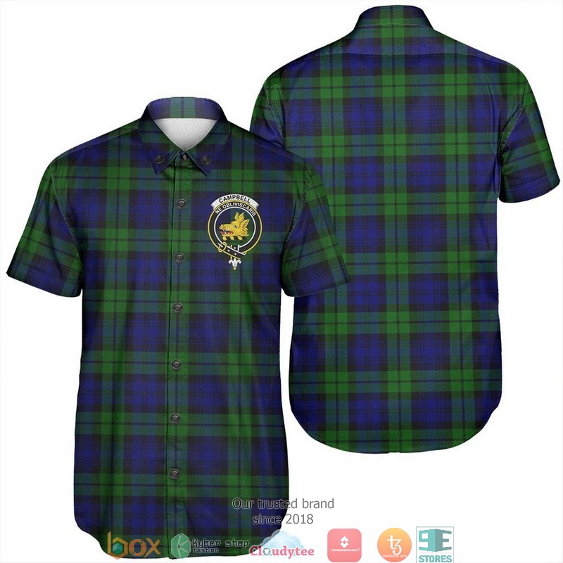 Campbell Modern Tartan Crest Personalized Short Sleeve Hawaiian Shirt