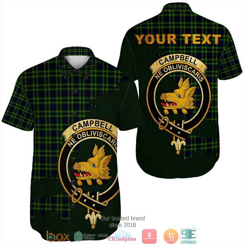 Campbell of Breadalbane Modern Tartan Crest Short Sleeve Hawaiian Shirt