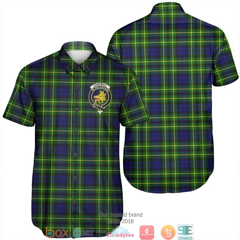 Campbell of Breadalbane Modern Tartan Crest Personalized Short Sleeve Hawaiian Shirt