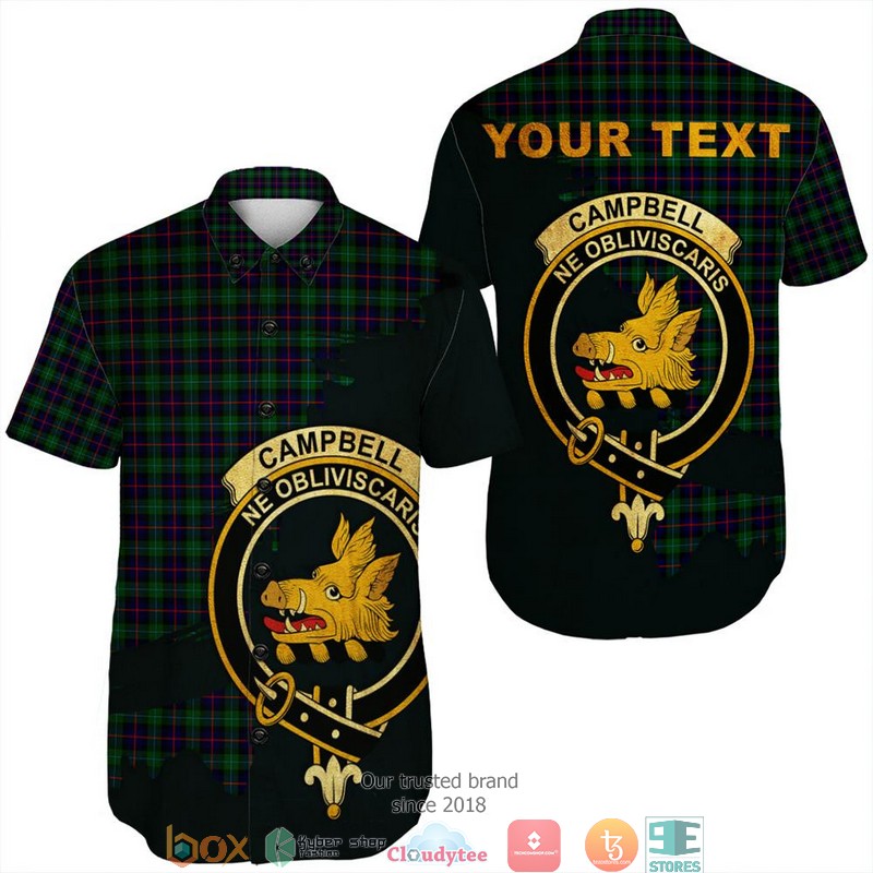 Campbell of Cawdor Modern Tartan Crest Short Sleeve Hawaiian Shirt