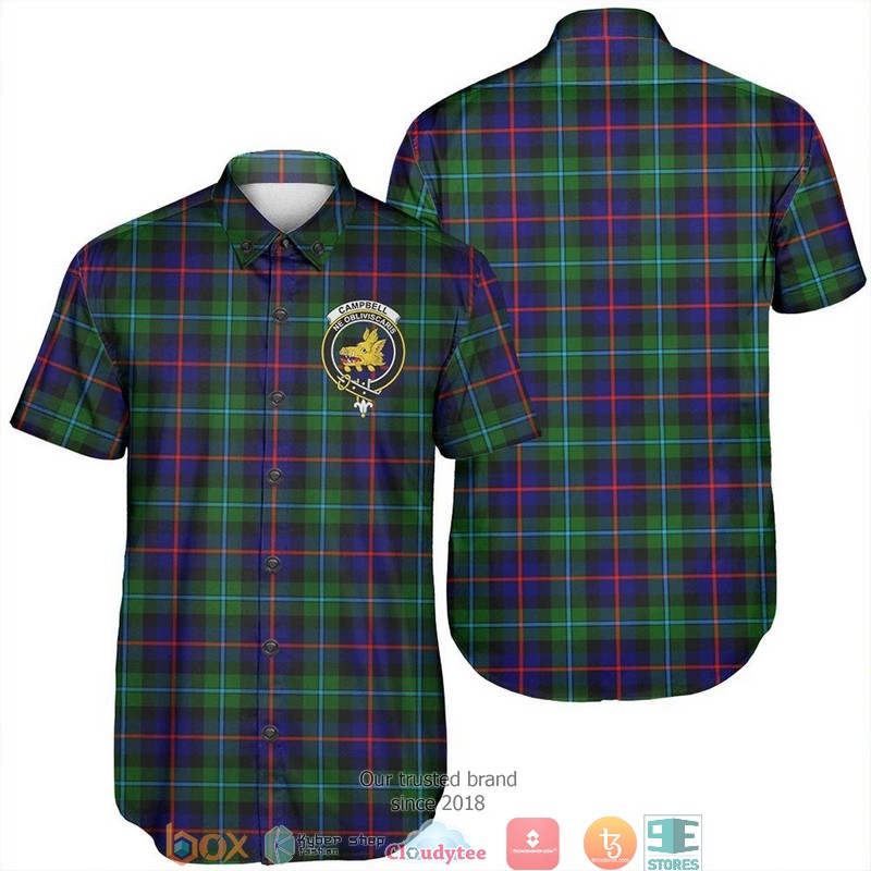 Campbell of Cawdor Modern Tartan Crest Personalized Short Sleeve Hawaiian Shirt