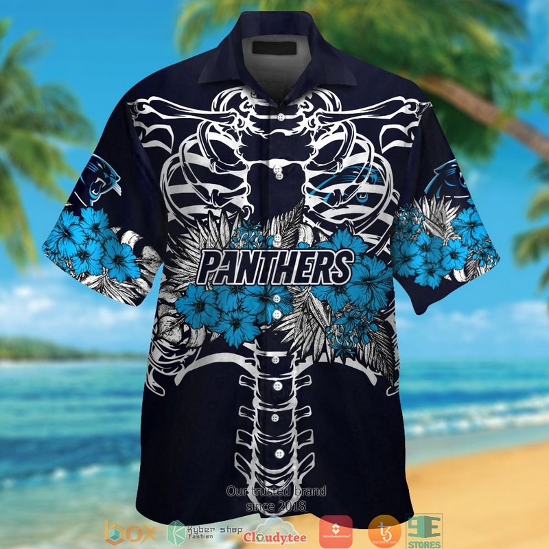 Carolina Panthers backbone hibiscus Hawaiian Shirt, short