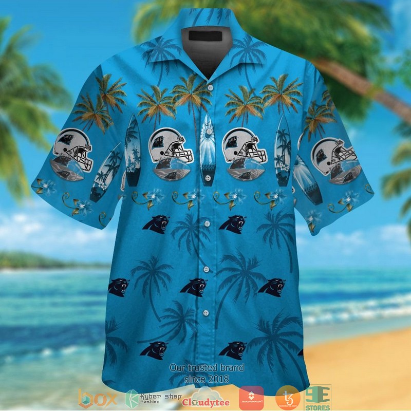 Carolina Panthers backbone hibiscus Hawaiian Shirt, short