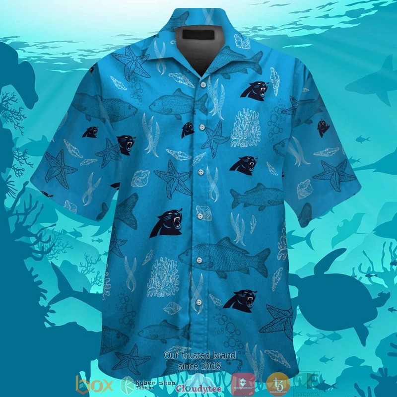 Carolina Panthers Hibicus flower line Hawaiian Shirt, short