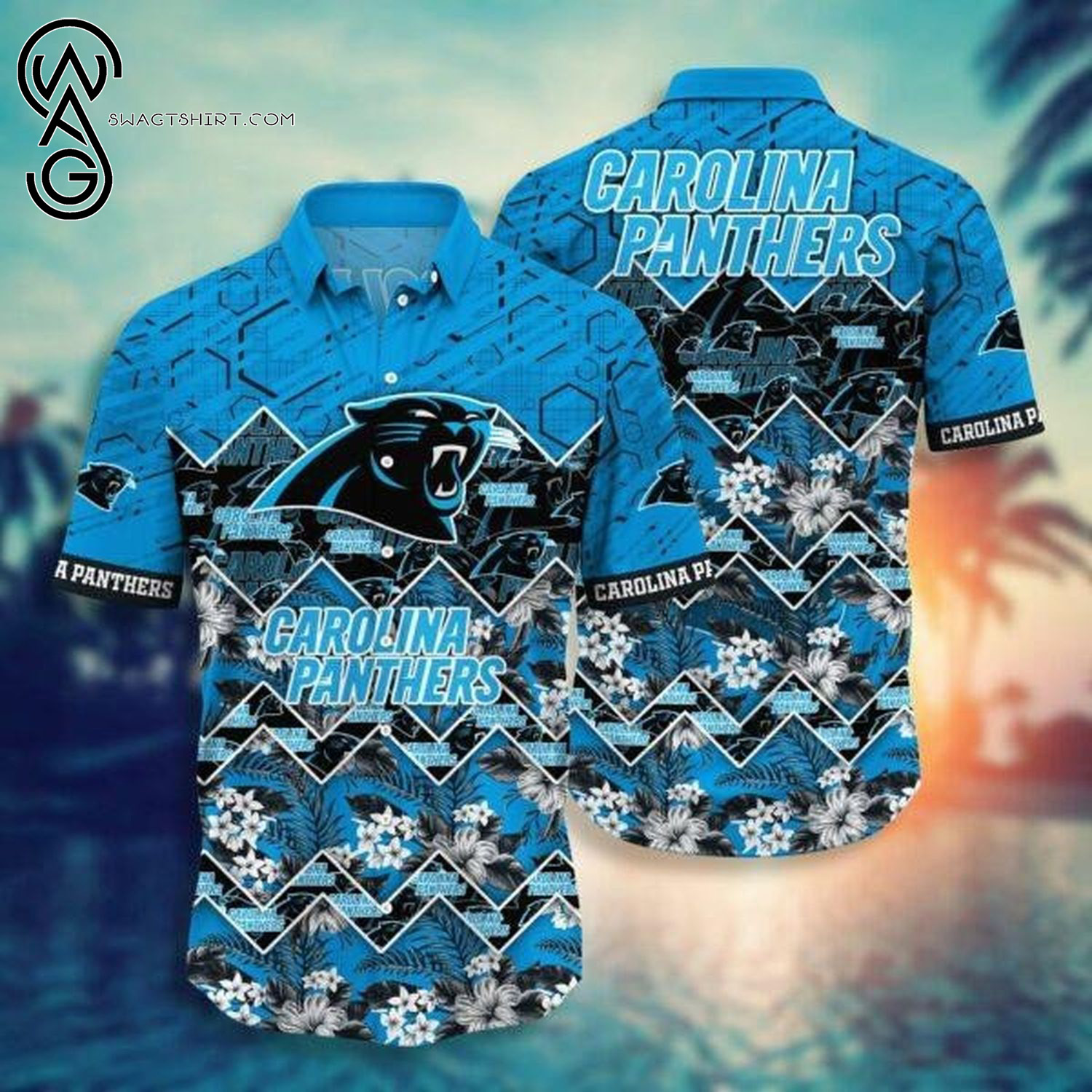 Carolina Panthers Blue Thematic Aloha Hawaiian Shirt