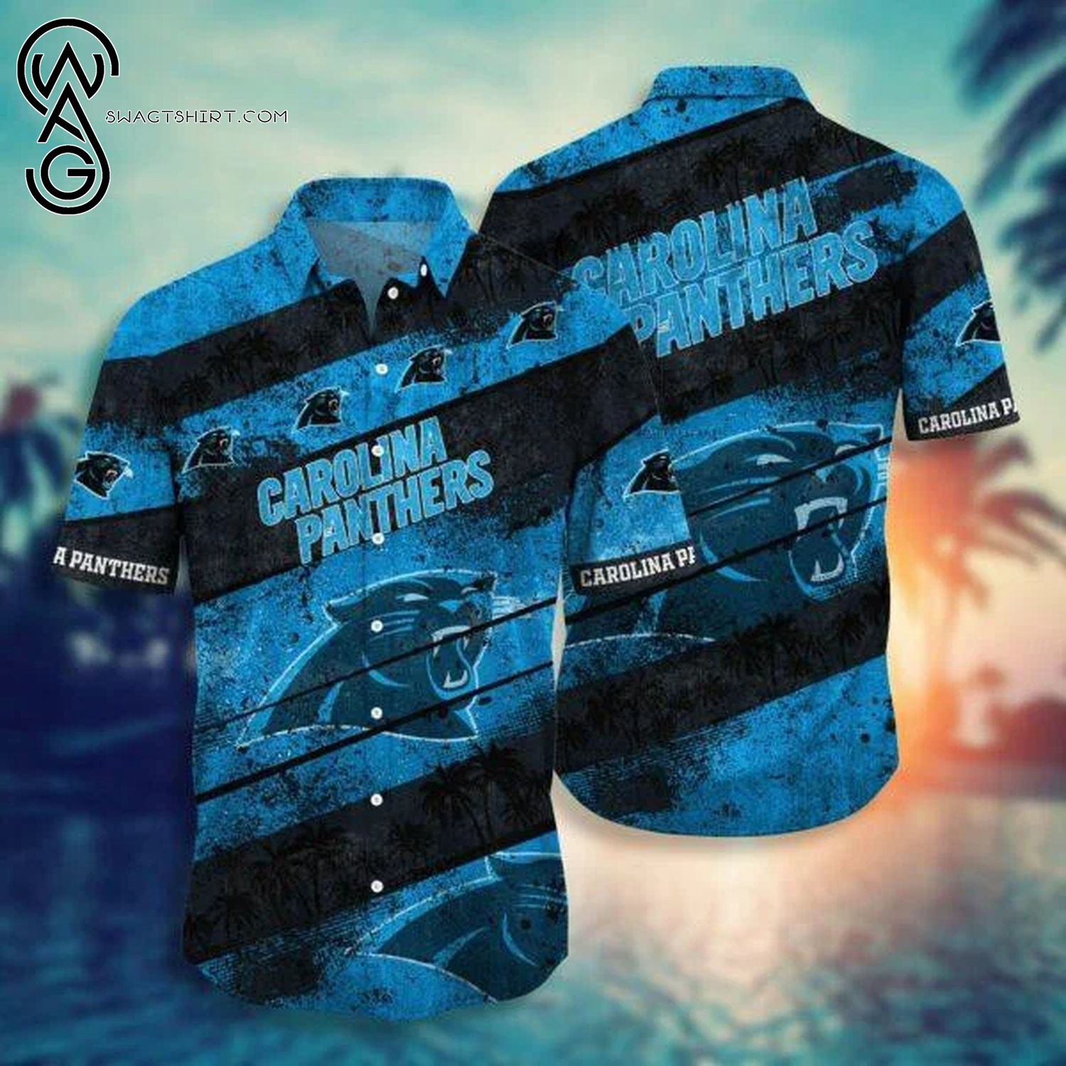 Carolina Panthers Blue Thematic Aloha Hawaiian Shirt