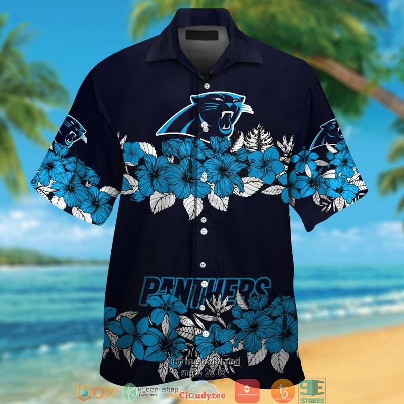 Carolina Panthers Hibiscus flower pattern Hawaiian Shirt, short