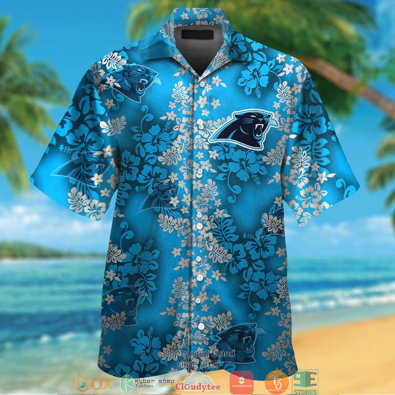 Carolina Panthers Hibicus flower line Hawaiian Shirt, short