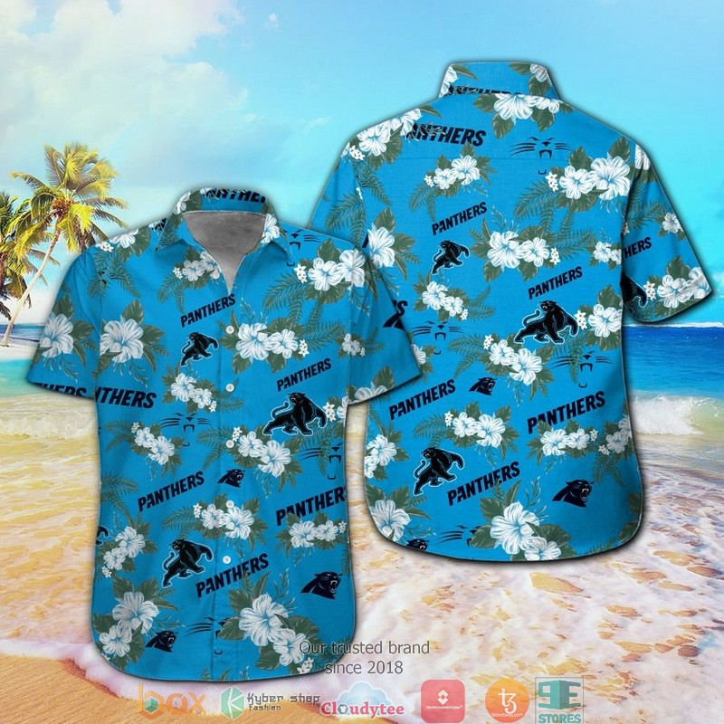 Carolina Panthers Hibiscus leaf ocean Square pattern Hawaiian Shirt, short