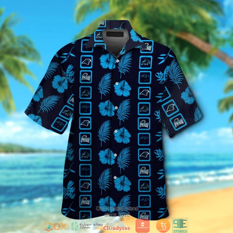 Carolina Panthers Leaf Hibiscus Pattern Hawaiian Shirt, short