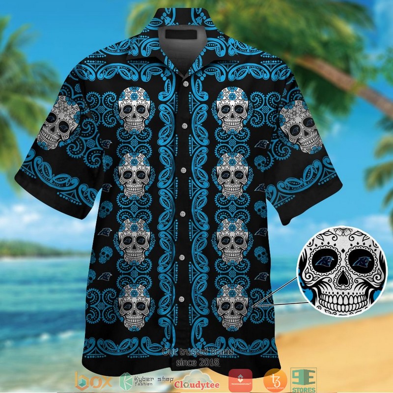 Carolina Panthers Small sugar Skull Hawaiian shirt, short