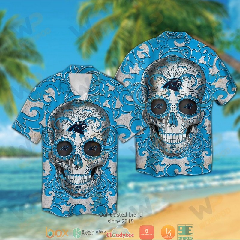 Carolina Panthers Sugar Skull blue Hawaiian Shirt