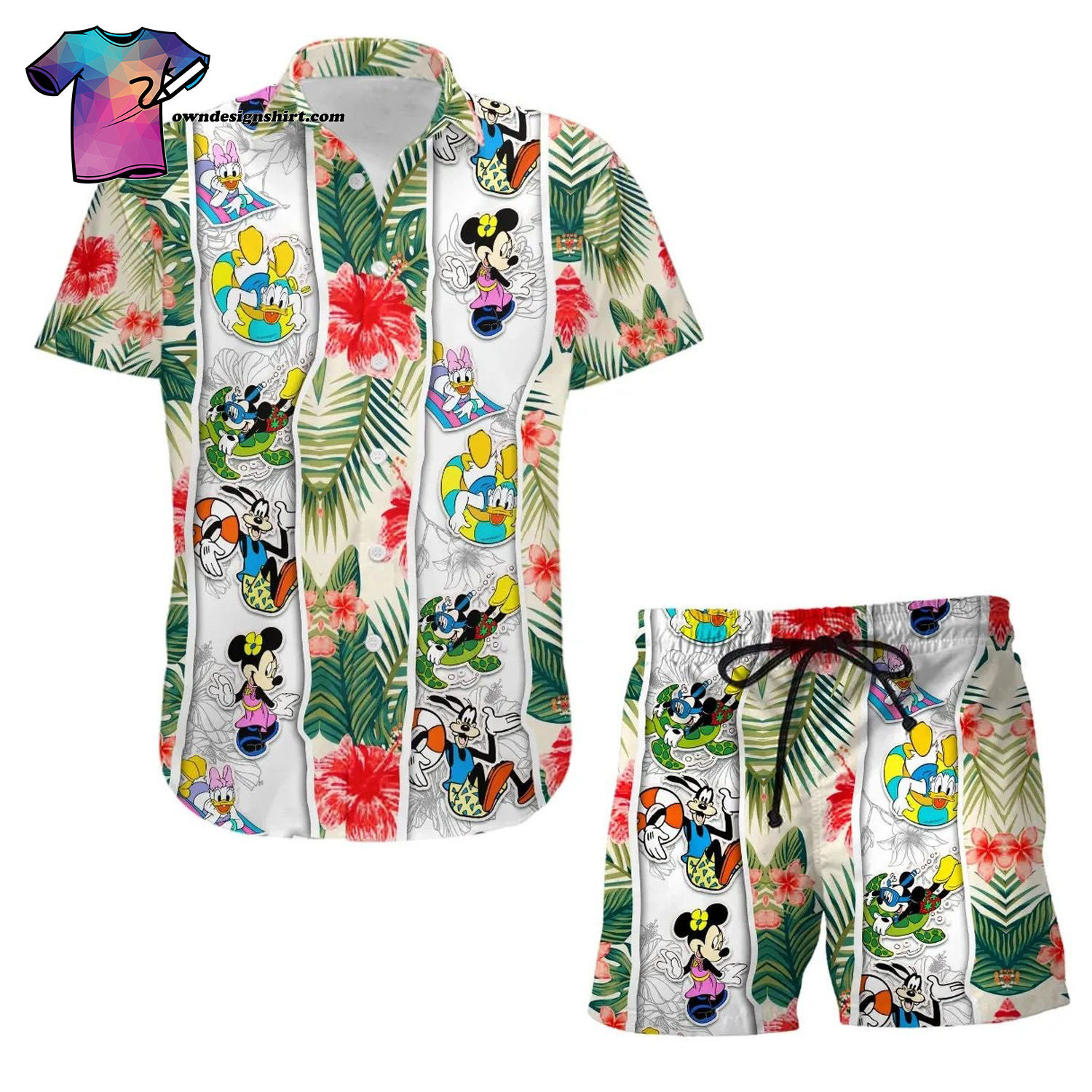 Cartoon Graphic Mickey Rainbow Stripe Summer Hawaiian Shirt