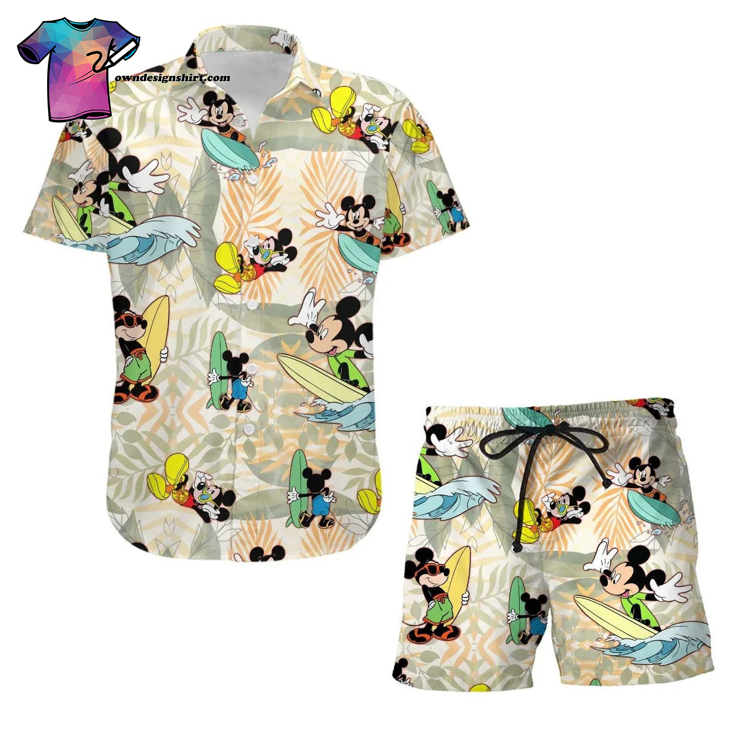 Cartoon Graphic Mickey Surfing Waves Summer Hawaiian Shirt