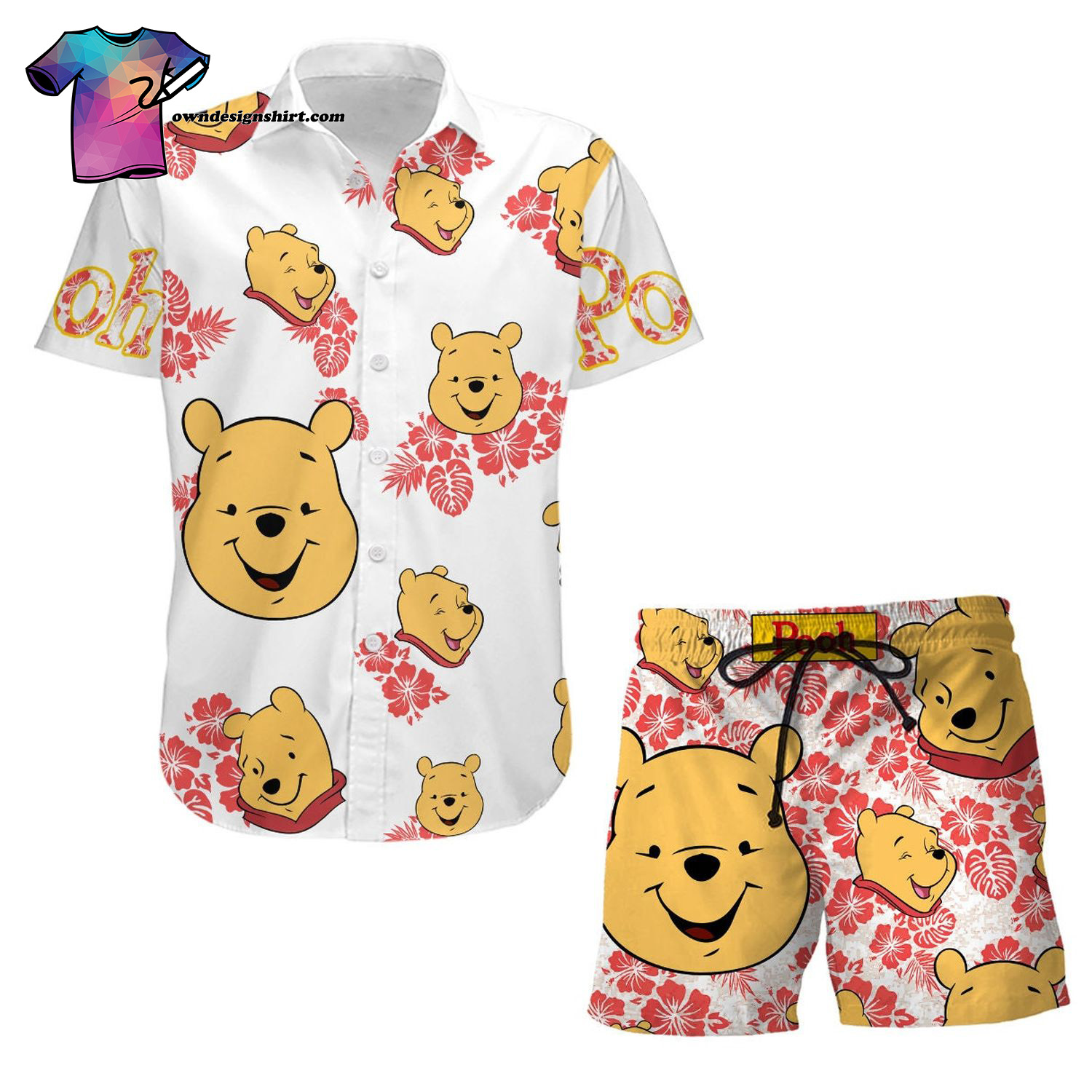 Cartoon Graphic Winnie The Pooh Tropical Summer Hawaiian Shirt