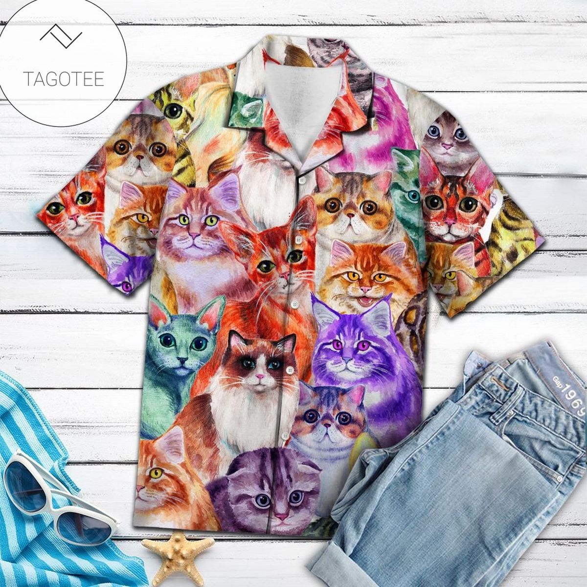 Cat Color Art Hawaiian Aloha Shirts H