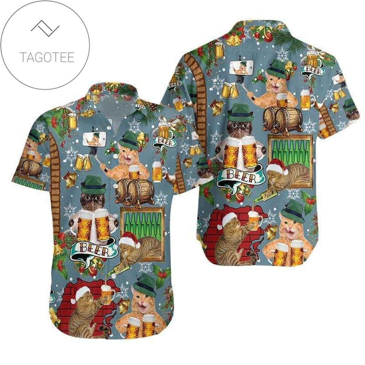 Cat Cute Hawaiian Graphic Print Short Sleeve Hawaiian Casual Shirt