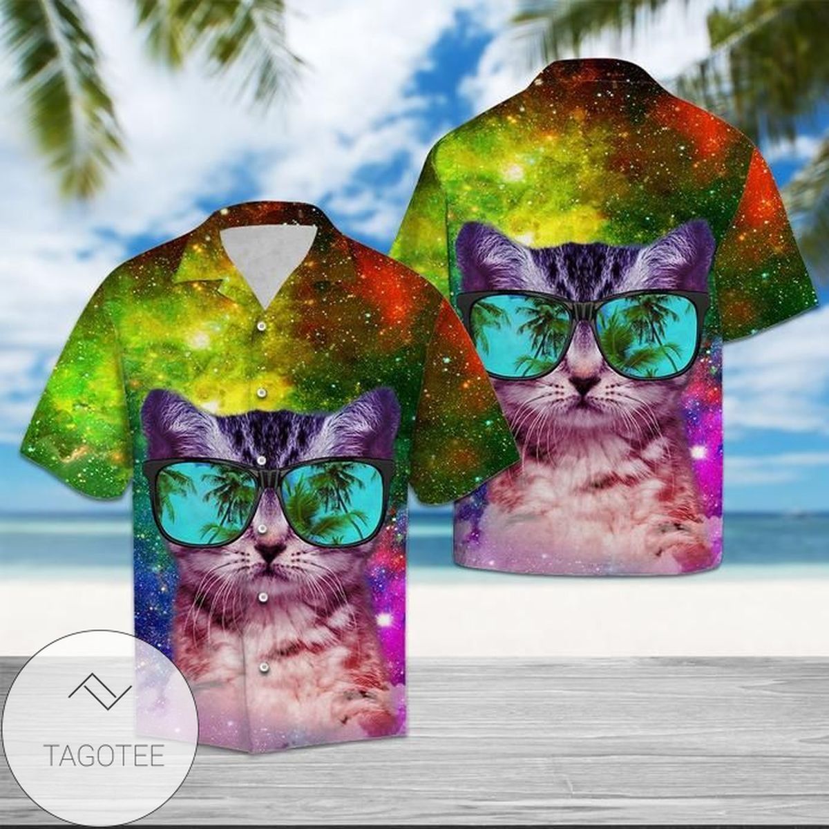 Cat Having Funny At The Beach Unisex Hawaiian Aloha Shirts