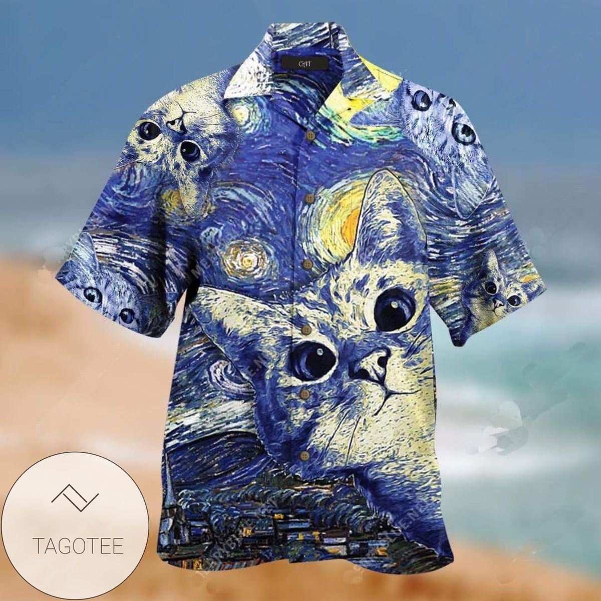 Cat Lover Print Short Sleeve Hawaiian Casual Shirt