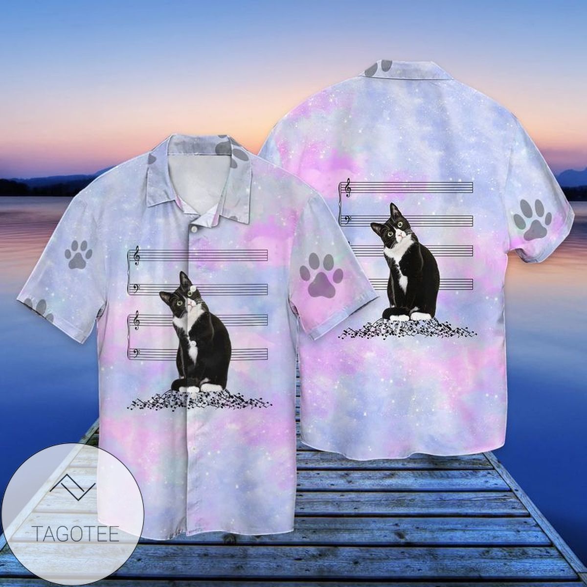 Cat Mardi Gras Purple Black Hawaiian Aloha Shirts